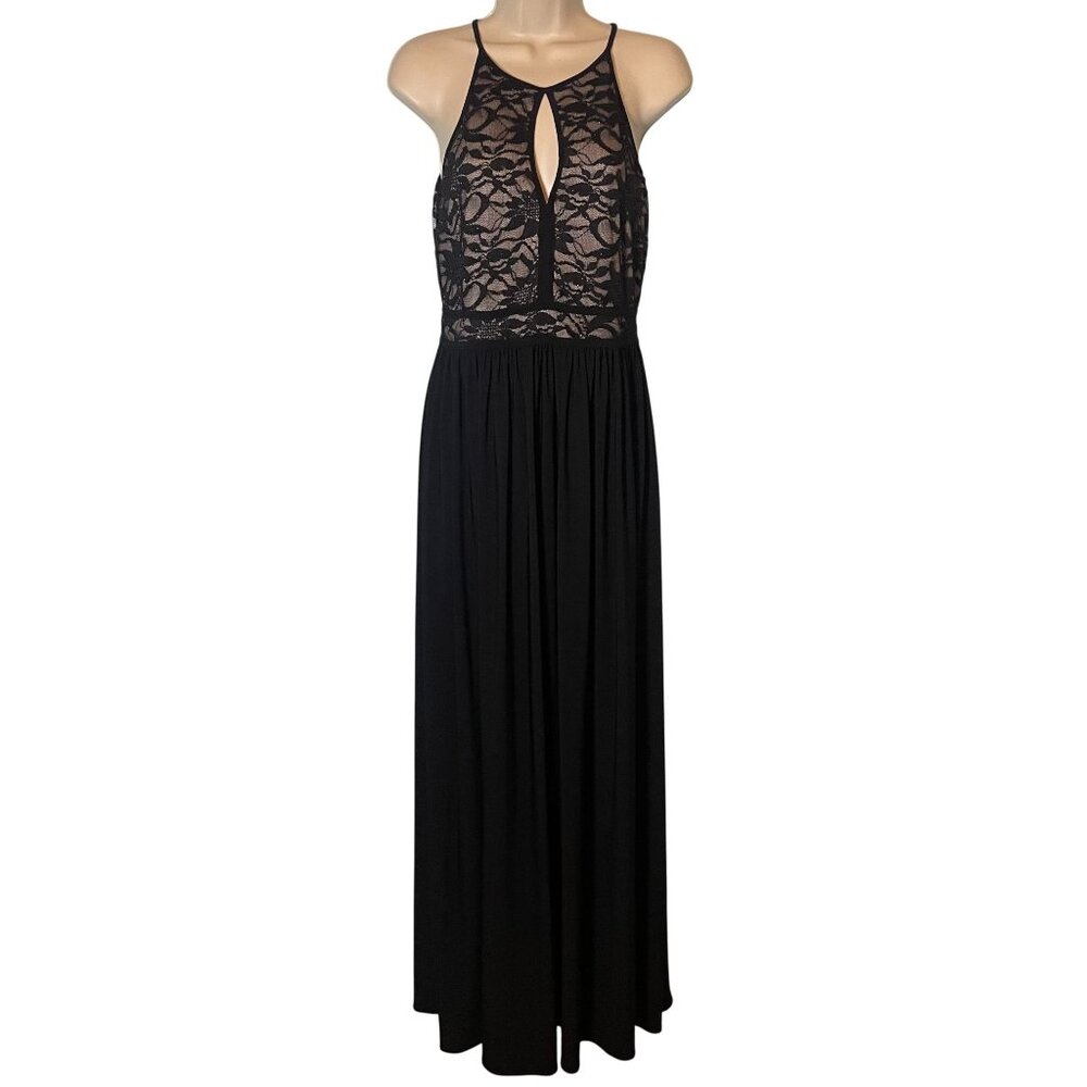 Nightway Long Formal Black Dress Size 10 Floral Lace Whimsigoth HOCO Prom